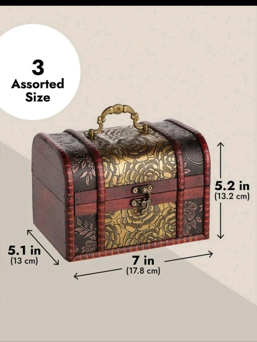 Vintage-Style Decorative Treasure Chest Set - Brown & Gold 3pcs